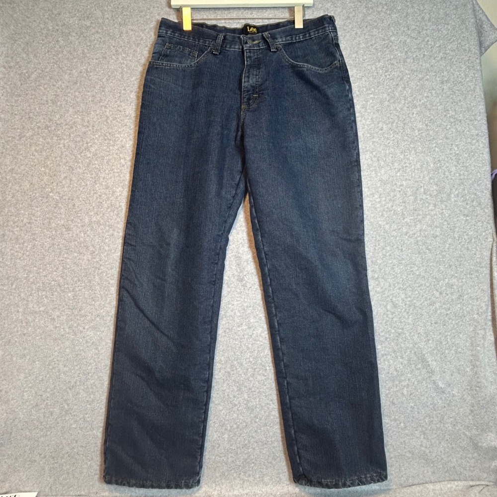 Lee Fleece Lined Jeans Men's 34x32 Dark Blue Straight Leg Winter Gorpcore